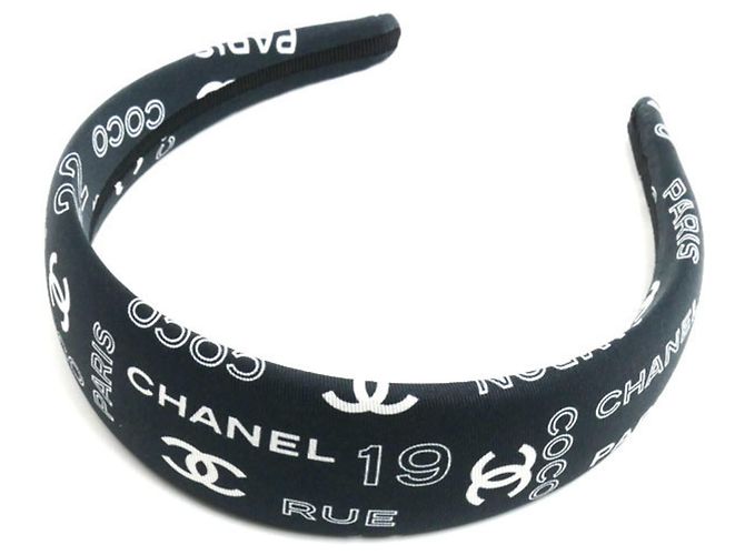 Cerchietto in seta Chanel Coco Mark Nero Bianco 
