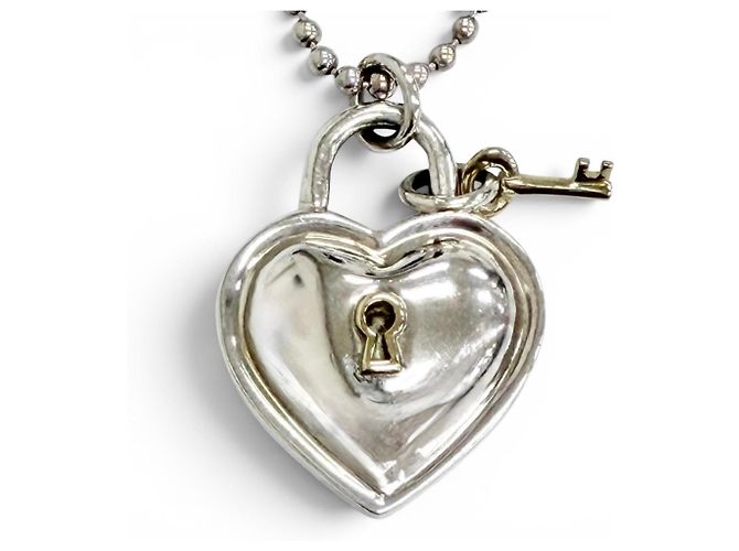 Colar Heart Lock Key Tiffany & Co. Prata Dourado