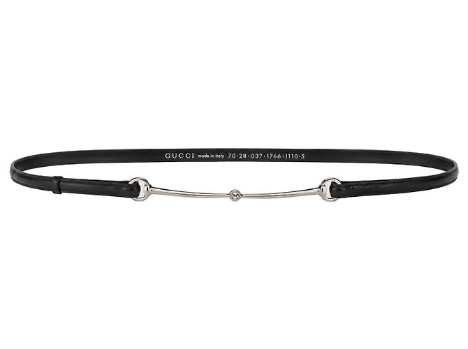 Cinto Gucci de couro preto com ferragens prateadas