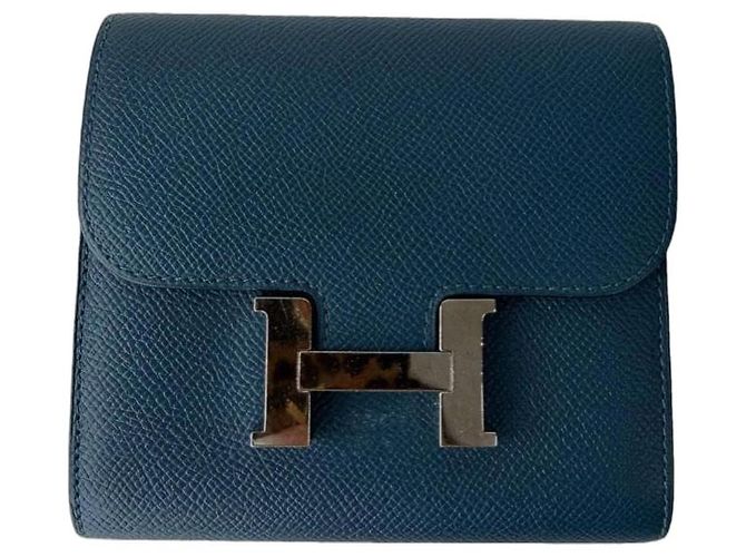 Hermès Kelly Pochette Wallet in Blue Leather 