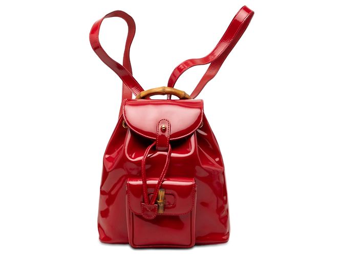 Bamboo Mochila de cordón de bambú charol rojo Gucci Roja