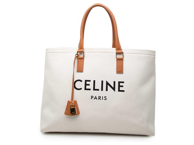 Céline Tote horizontal Celine Brown Small Canvas Logo Print Marrom Bege