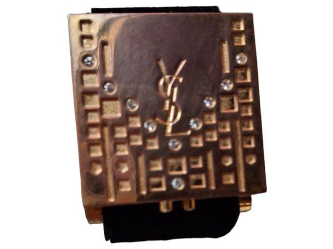 Bracciale Yves Saint Laurent YSL Logo e Strass in Velluto D'oro 