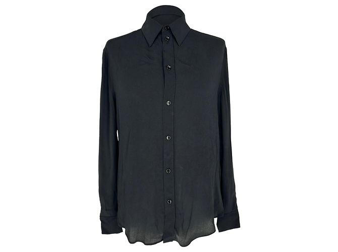 Céline Celine Button-Up Langarmbluse aus schwarzem Acetat