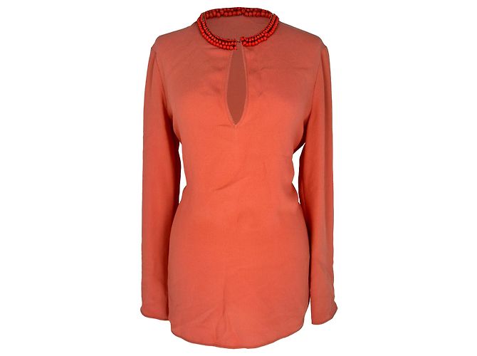 Camicetta Gucci in seta corallo con scollo perline Arancione