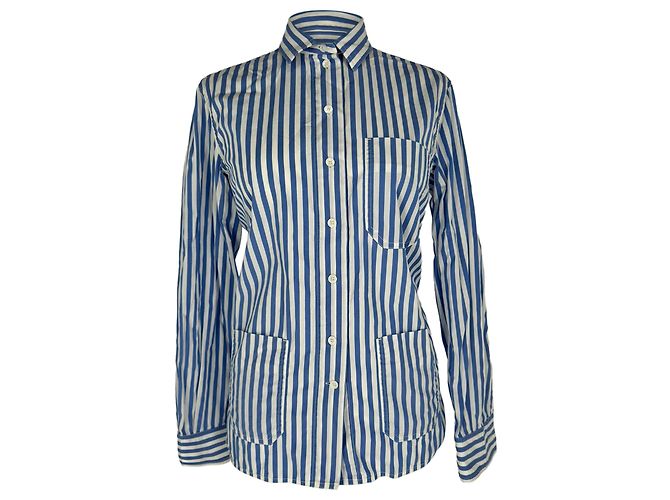 Céline Celine Button Down Stripes Blouse in Light Blue Cotton
