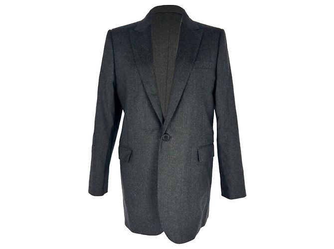 Céline Celine Single-Breasted Structured Blazer in Black Wool Grey