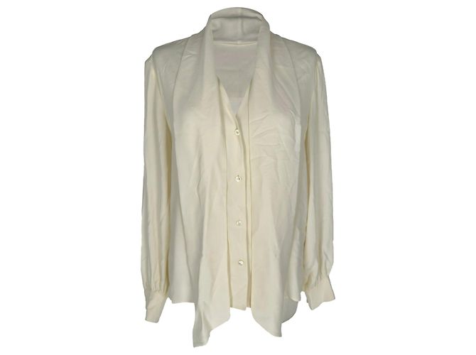 Céline Blusa Celine com decote drapeado em acetato creme Branco Cru