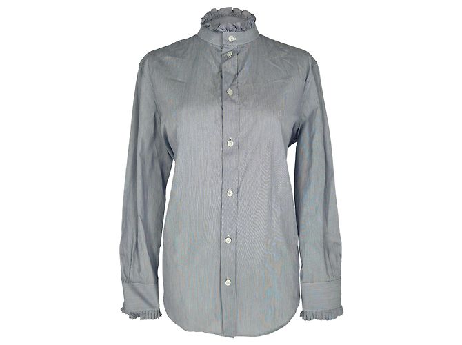 Céline Camicia Celine Classic con scollo a volant e righe in cotone multicolore