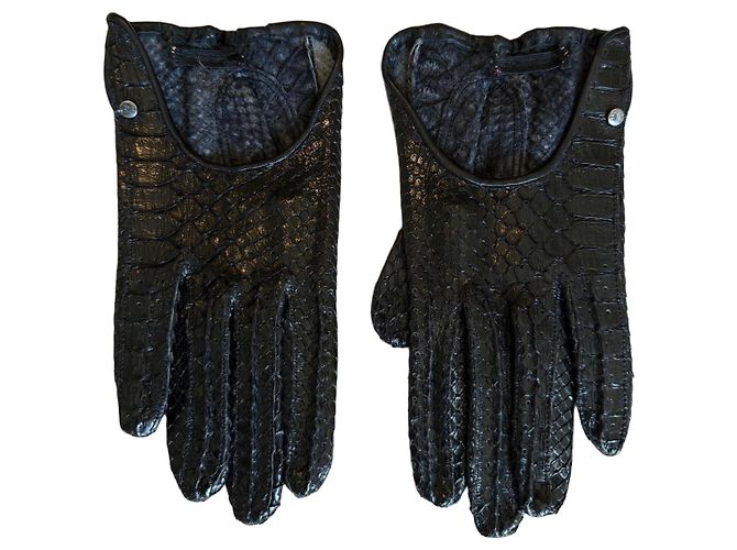 Autre Marque Gants en cuir de python noir