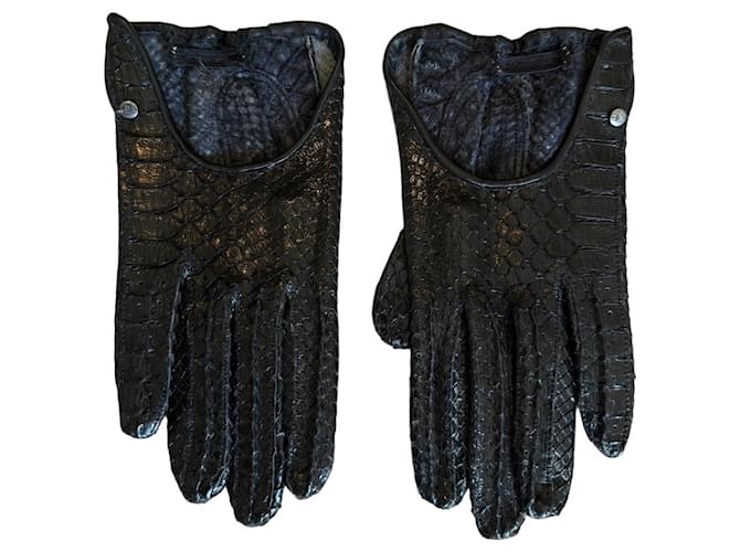 Autre Marque Schwarze Pythonleder-Handschuhe 