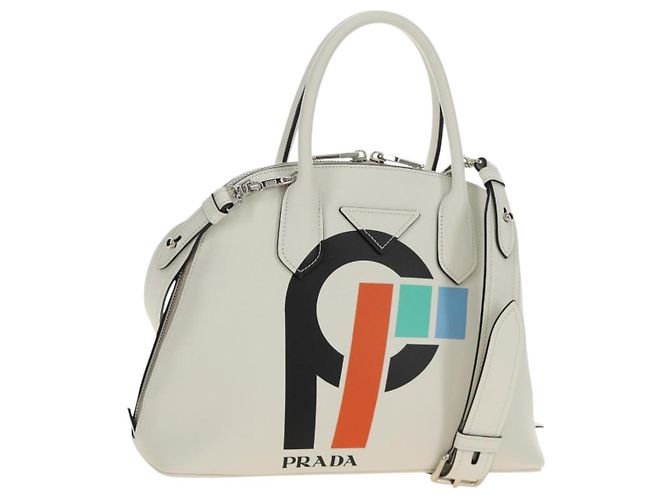 Bolsa PRADA de couro 2way Branco Prata Auth 190398SAM