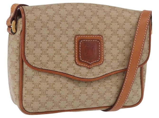 Céline Bolsa de Ombro CELINE Macadam Canvas PVC Bege Ouro Auth 190500 Dourado