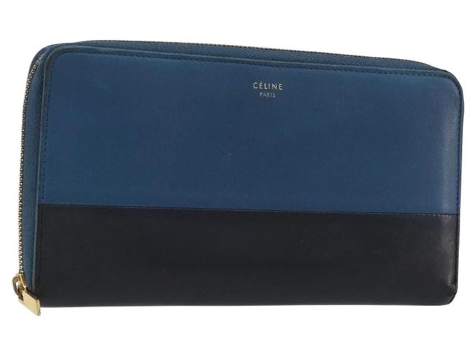 Céline CELINE Long Wallet Leather Blue Black gold Auth bs35975 Golden