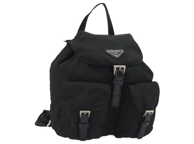 PRADA Backpack Nylon Black Silver Auth 188430 Silvery