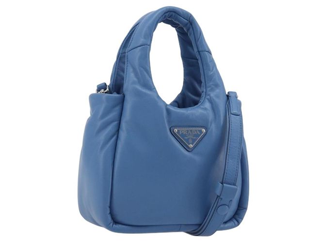 Borsa PRADA in pelle 2way Blu Argento Auth 191476SM