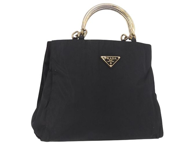 Borsa PRADA Nylon Nero Oro Auth 189423 D'oro