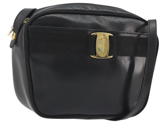 Borsa a Spalla Salvatore Ferragamo Vala Pelle Nera Oro Auth BA13992 Nero D'oro