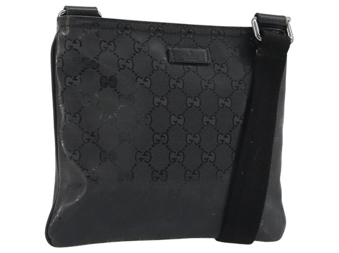 GUCCI GG Implementation Shoulder Bag PVC Black Silver 201538 Auth 186648V Silvery