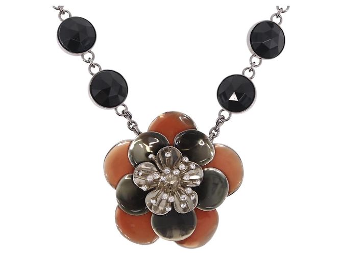 Collar Miu Miu Metal Black Silver Auth BA14047A Negro Plata