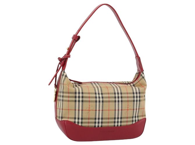 BURBERRY Nova Check Handtasche Canvas Beige Gold Auth mr2701 Golden