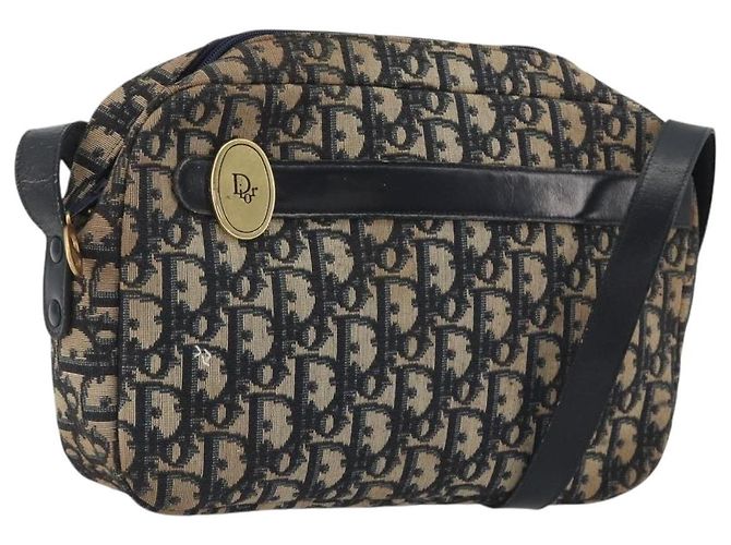 Borsa a tracolla Christian Dior Trotter Canvas Navy Gold Auth ep15075 D'oro Blu navy