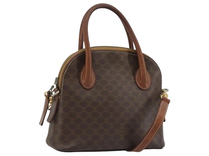Céline Bolsa de Mão CELINE Macadam Canvas PVC Couro 2way Marrom Ouro Auth gh2206 Dourado