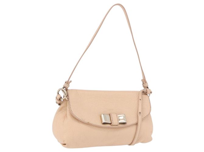 Chloé Bolsa Chloe Lily de Couro 2way Bege Ouro Auth hk3885 Dourado