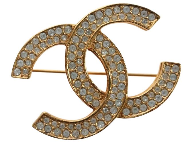 CHANEL COCO Mark Brosche aus Metall Goldton CC Authentisch 190723M