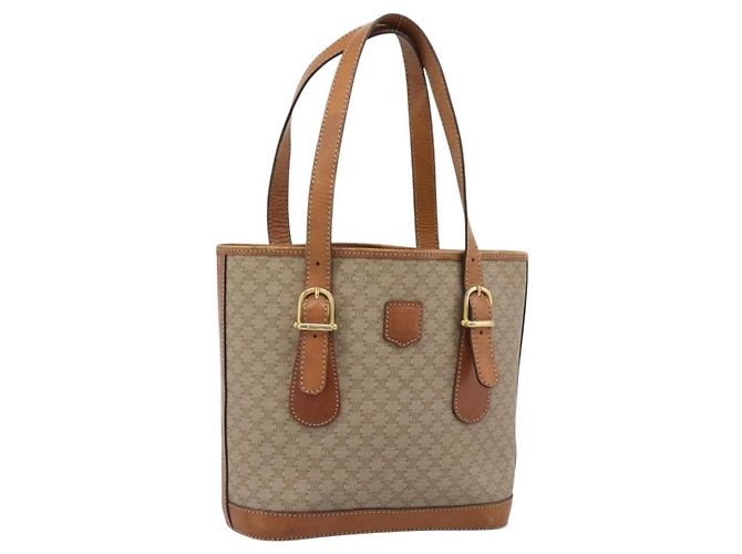 16 Céline Bolsa Tote CELINE Macadam em PVC e couro Bege Dourado Auth BA14003