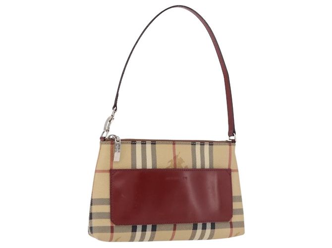 Pochette BURBERRY Nova Check in PVC e pelle Beige Argento Auth 190965A