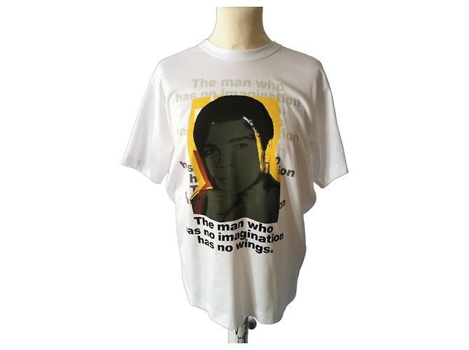 Comme Des Garcons Camiseta de algodón blanca con estampado de Muhammad Ali Negro Blanco Dorado