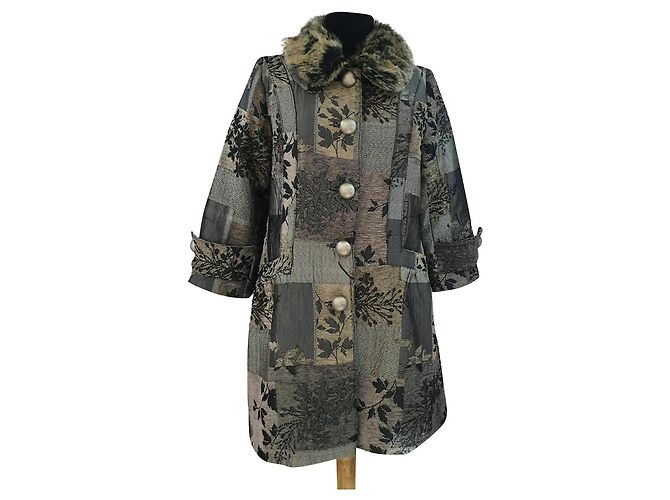 Marc Jacobs Abrigo Patchwork con Cuello de Piel Sintética Castaño Negro Multicolor Gris