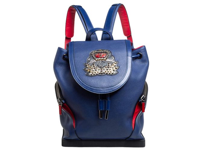 Christian Louboutin Blue/Red Leather and Rubber Explorafunk Backpack