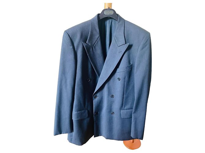 Conjunto de blazer clássico de abotoamento duplo e calças plissadas Emanuel Ungaro Azul escuro