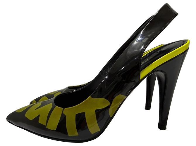 Louis Vuitton Slingpumps Stephen Sprouse Graphics Graffiti Lackleder Schwarz 38 Gelb