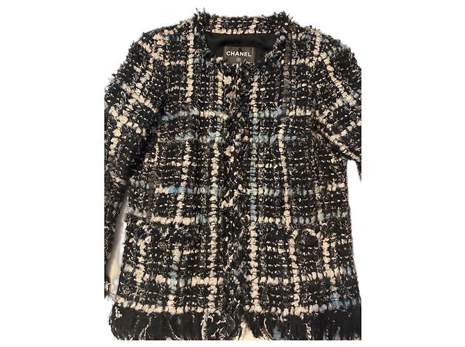 Jaqueta de tweed Chanel preto e branco Azul