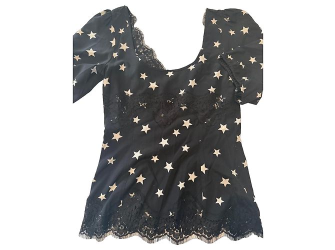 Dolce & Gabbana Viscose-Top Schwarz mit Sternenmuster Weiß