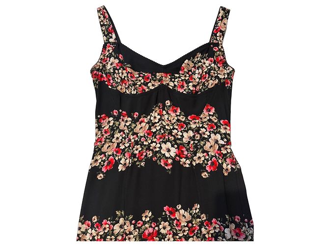 Dolce & Gabbana Seiden-Midikleid mit Blumenprint Schwarz Rot Mehrfarben