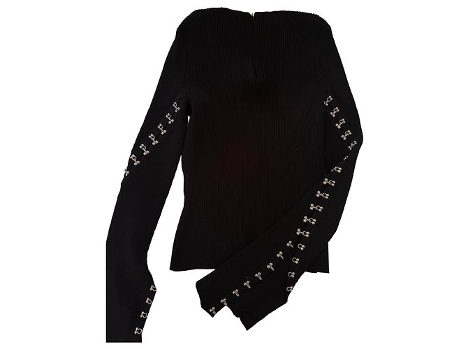 Alexander McQueen schwarzer Rippstrick-Pullover mit silbernen Verschlüssen 