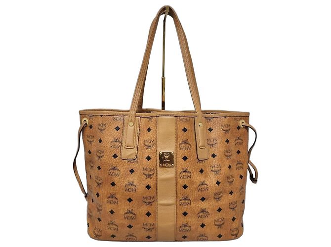 MCM Visetos Medium Liz Reversible Shopper Tote Cognac Marrom