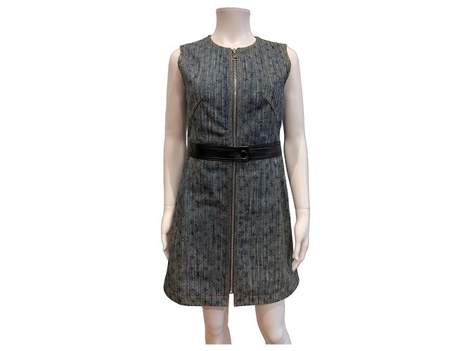 Louis Vuitton Vestido em Denim Monogram com Cinto de Couro Azul Monograma