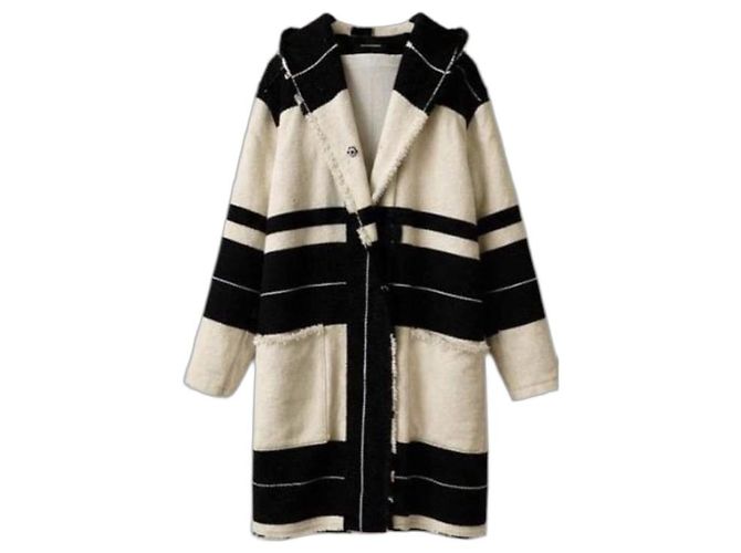 Isabel Marant Striped Wool Blend Coat Black White