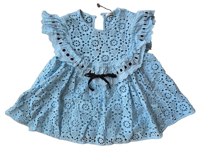 Manoush Top de algodón azul cielo calado