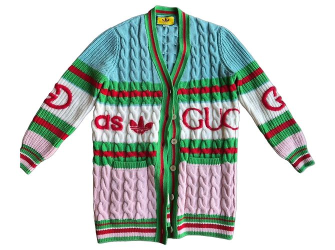 Langer Strickcardigan Gucci x Adidas Pink Weiß Rot Blau Mehrfarben Grün