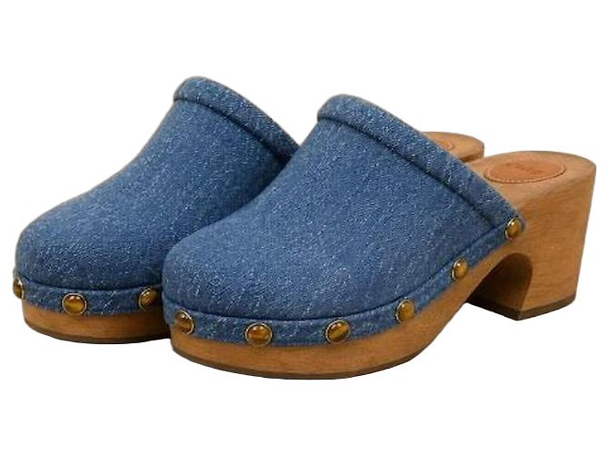 Chloé Chloe Denim-Clogs mit Holzabsatz Blau