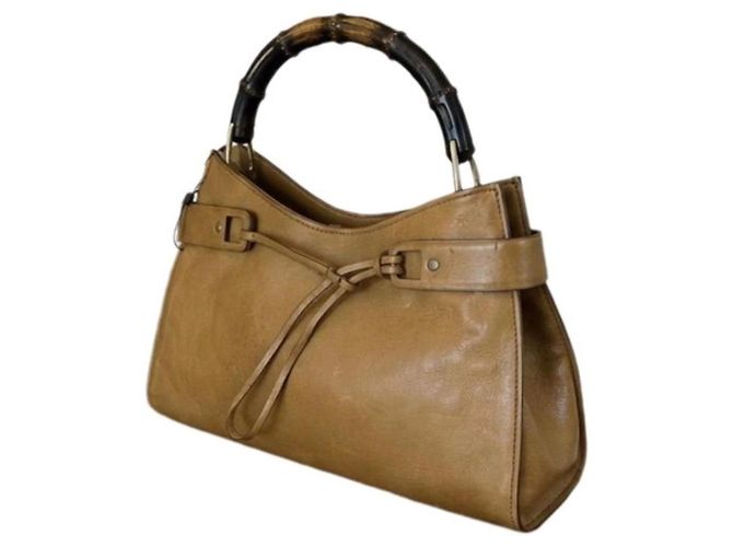 Bamboo Bolsa de couro com alça de bambu Gucci Marrom Camelo
