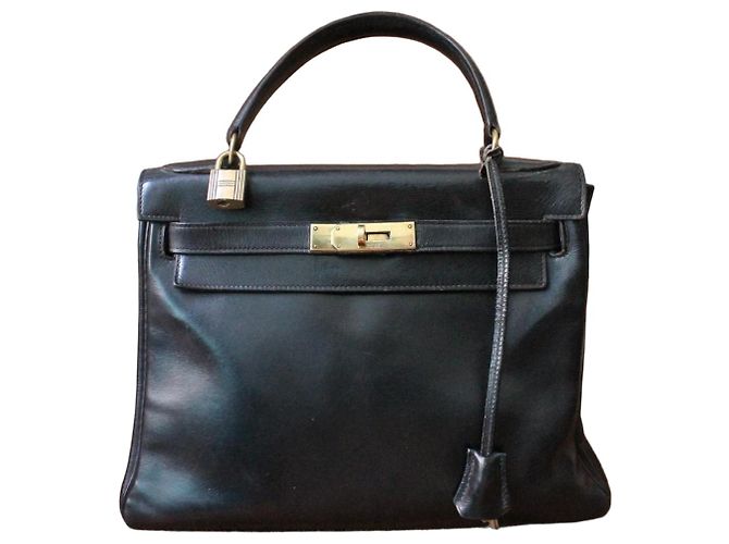 Hermès Kelly 28 Borsa Pelle Box Nera Nero