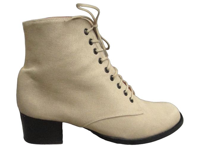 Botas de amarrar Robert Clergerie em lona bege