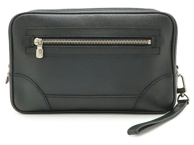 Louis Vuitton Taiga Leder Clutch Bag Schwarz Grau